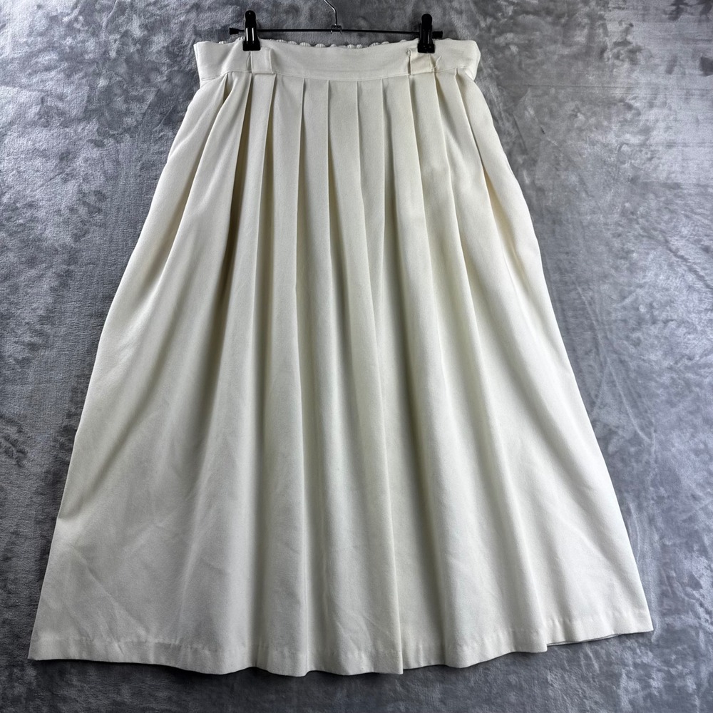 Briggs New York Pleated Skirt Womens 16 Cream High Waist Midi Vintage (1894)
